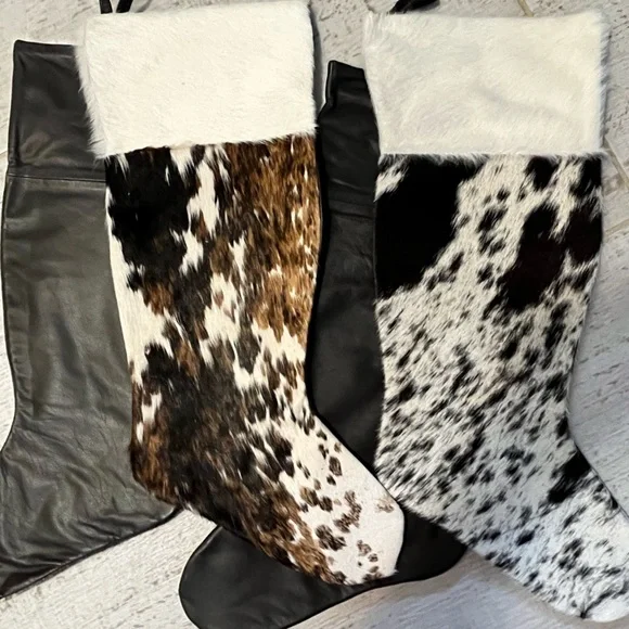 Genuine cow hide leather and fur handmade Christmas Stockings - Picture 11 of 15